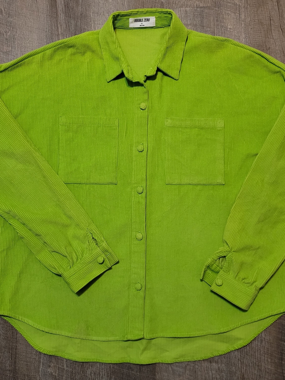 Double Zero Bright Lime Green Corduroy Button-Down Shirt